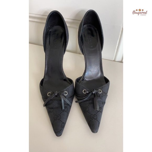 Authentic GUCCI Vintage Black GG Monogram Canvas Leather D'ORSAY Heel Pumps 7.5 - Picture 12 of 15